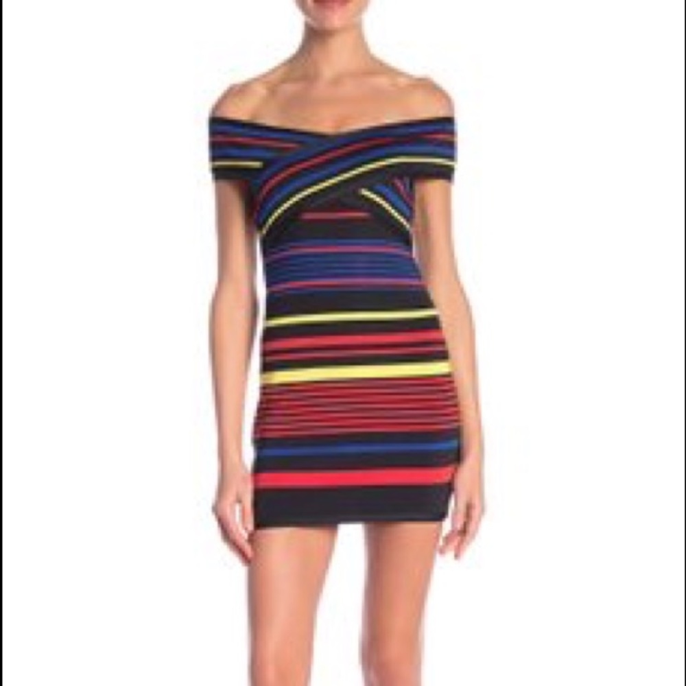 NWT wow couture striped bandage dress
